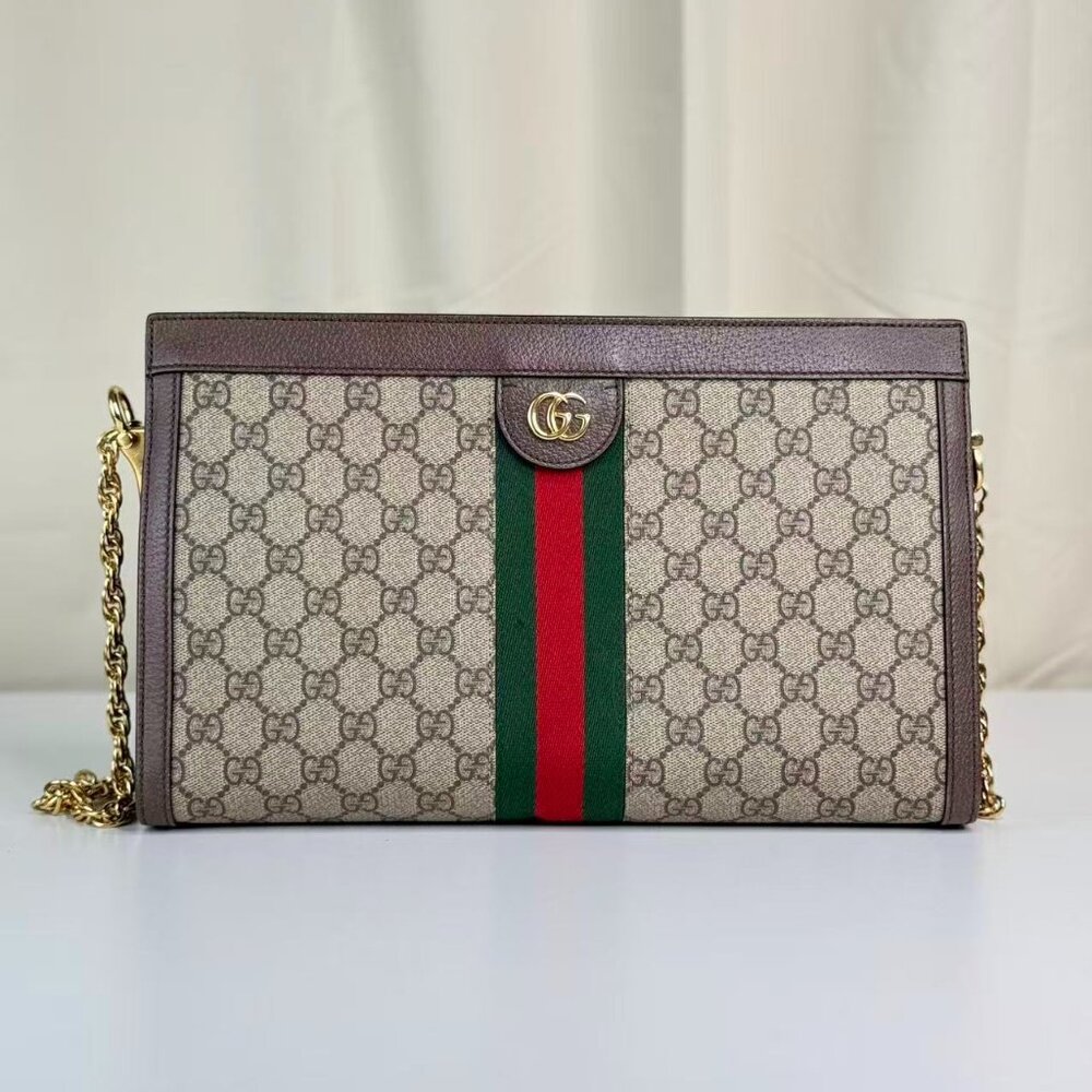 Gucci GG Logo Supreme Large Ophidia Large Shoulder Bag with Iconi Chian